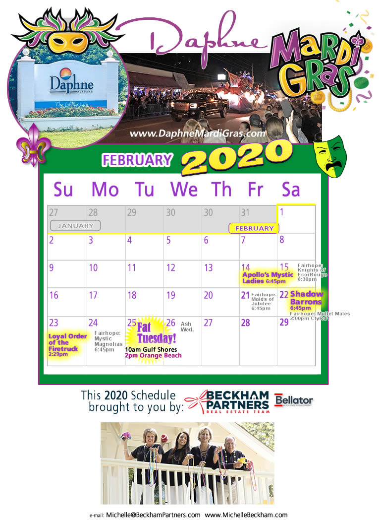 2020 Daphne Mardi Gras Printable Parade Schedule and Parade Route