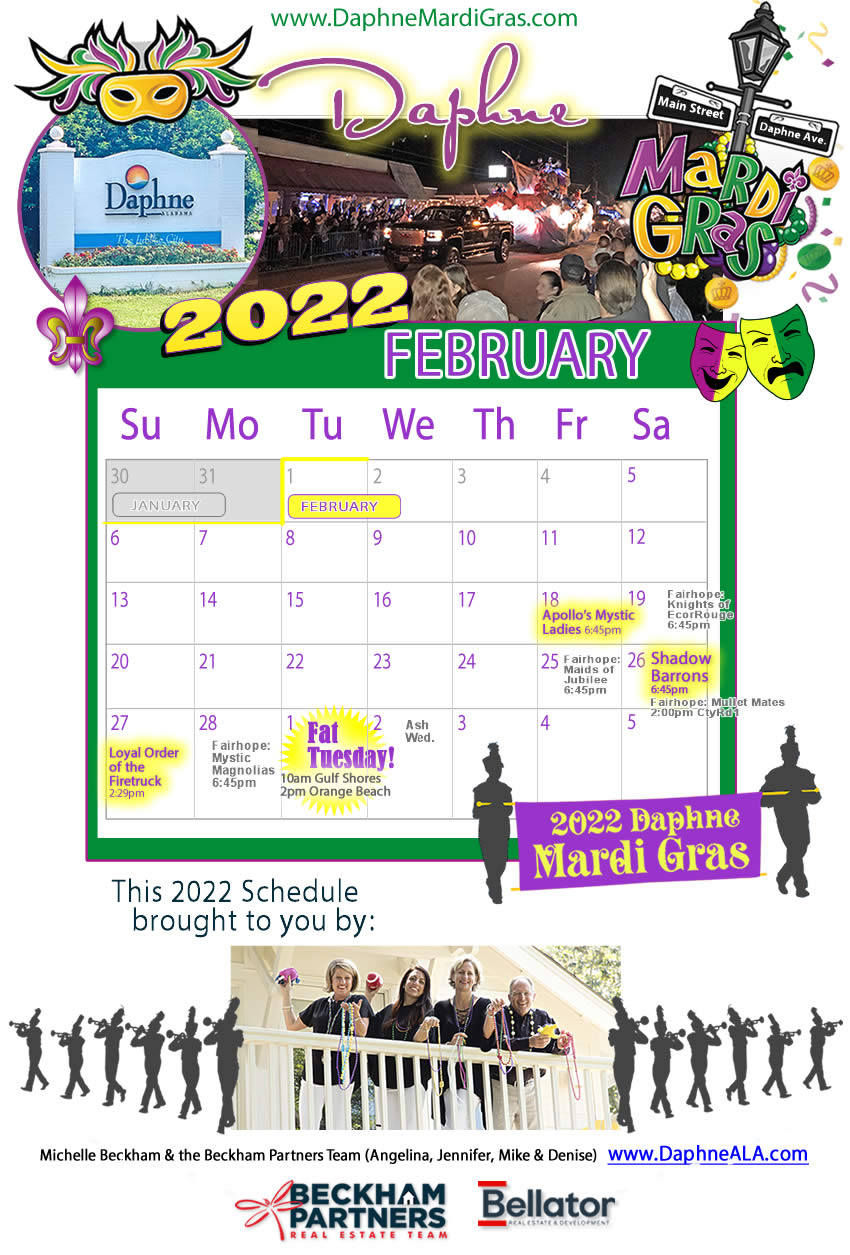 Mobile Parade Schedule 2022 2022 Daphne Mardi Gras Printable Parade Schedule And Parade Route - Mardi  Gras On Baldwin County's Eastern Shore 2022
